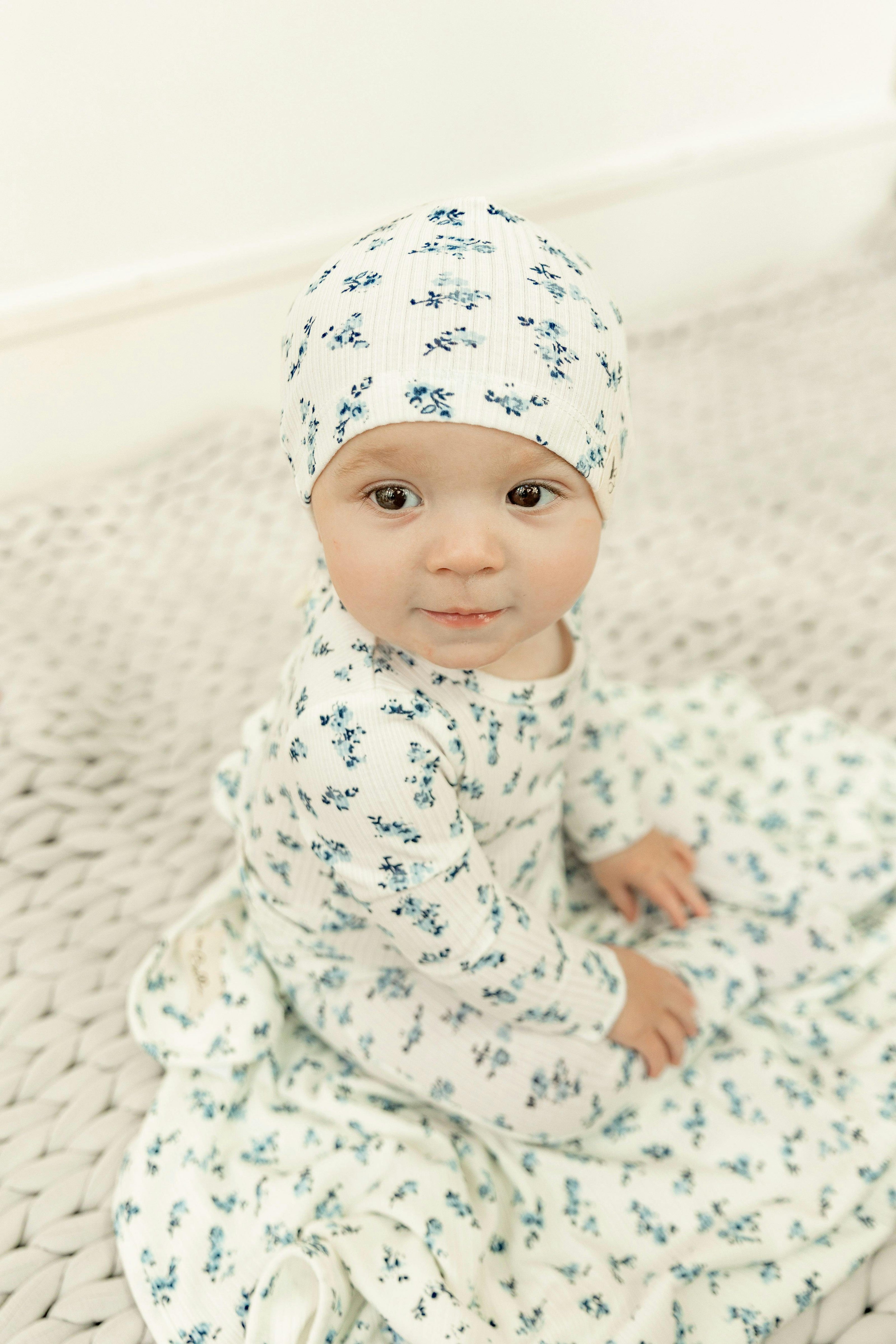 Floral Delight Ribbed Snap Front Romper and Hat Two Piece Set