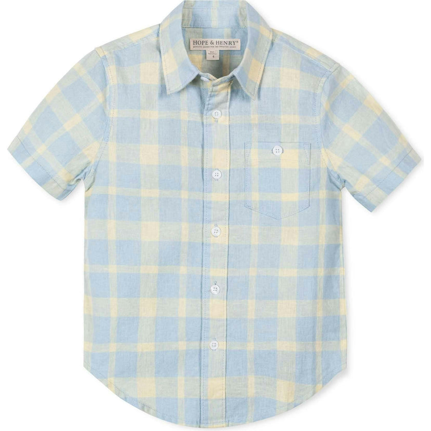 Linen Short Sleeve Shirt, Blue