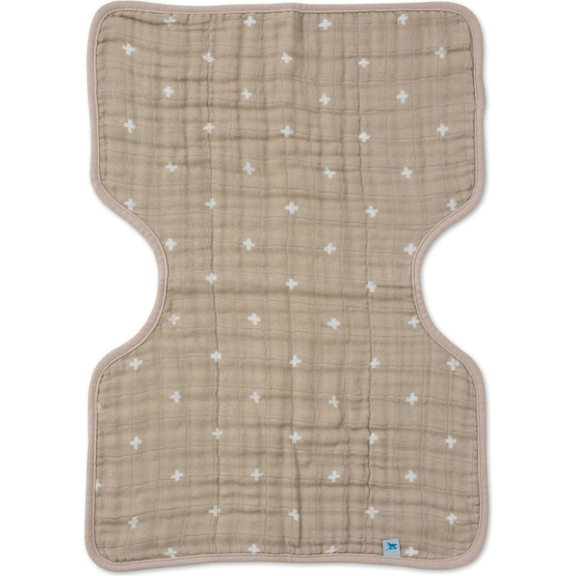 Cotton Muslin Burp Cloth - Taupe Cross