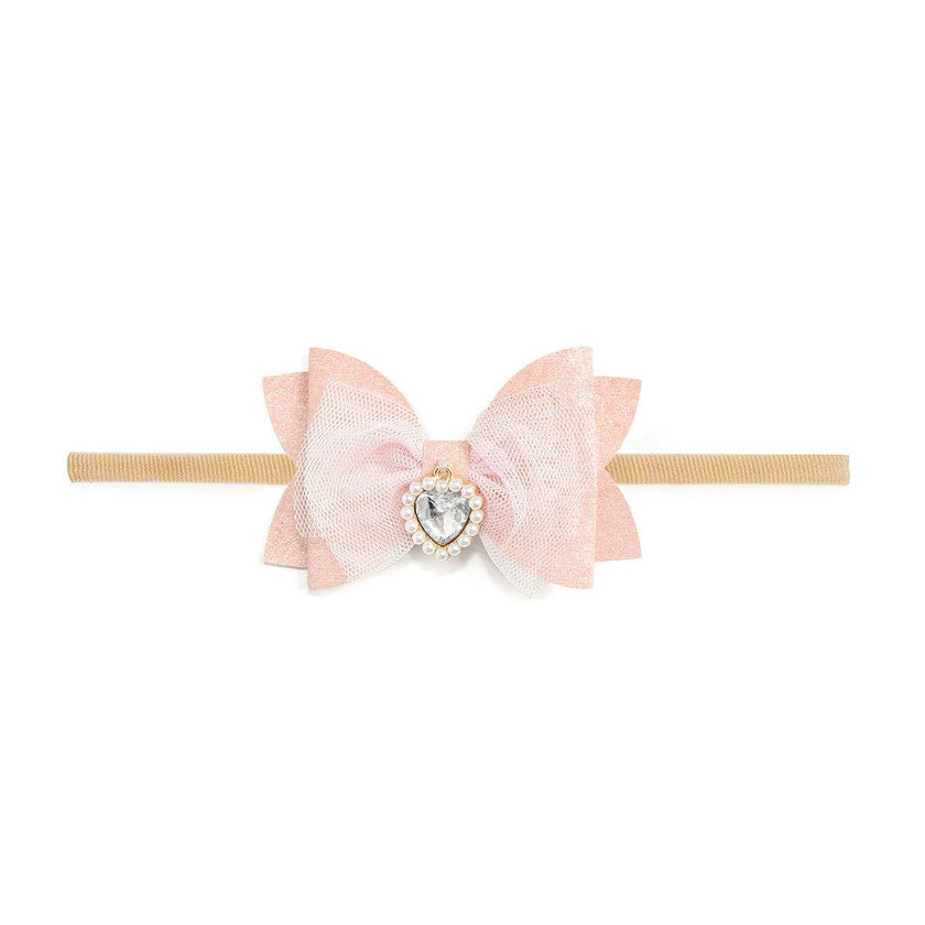 Heart Charm Glitter Bow Baby Headband