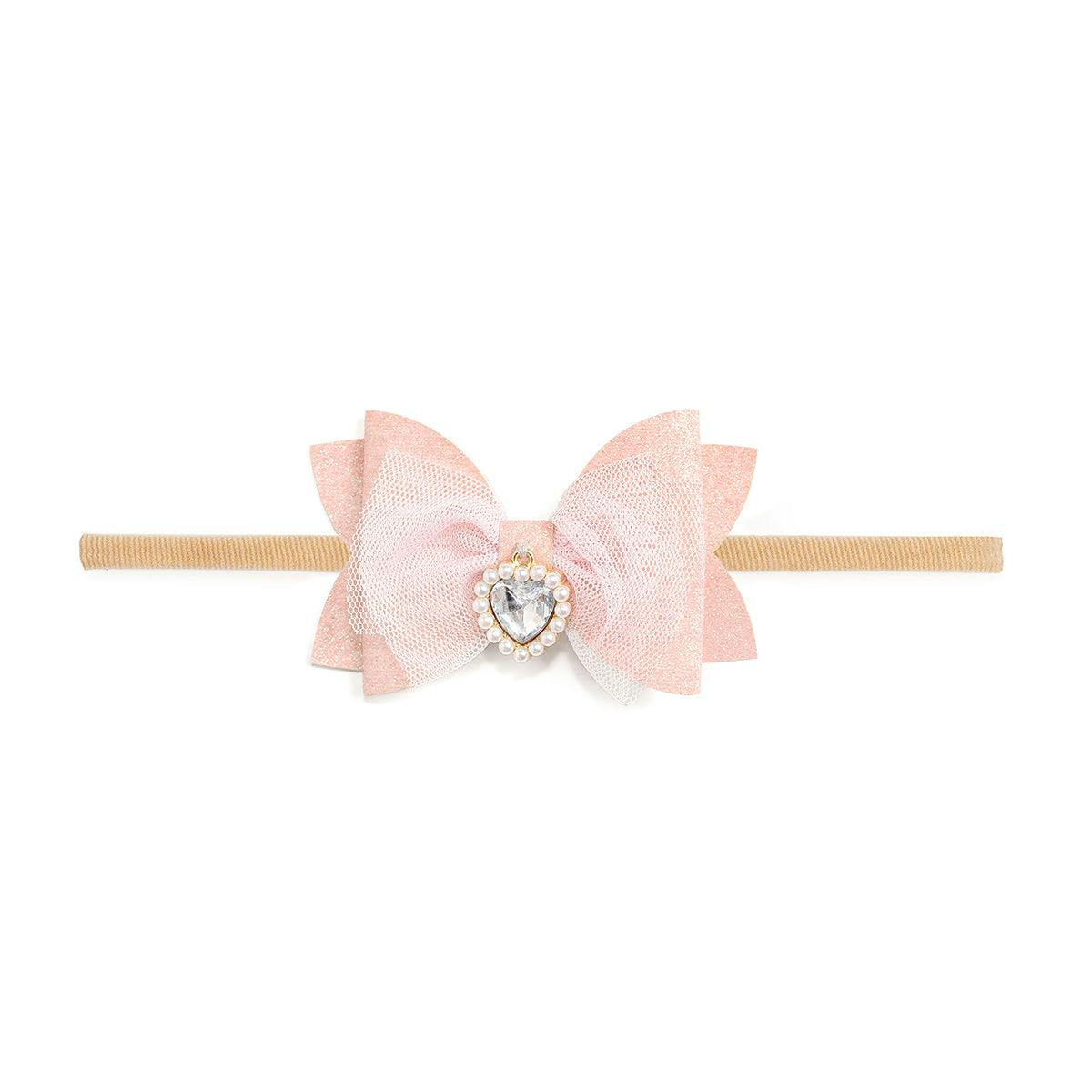 Heart Charm Glitter Bow Baby Headband