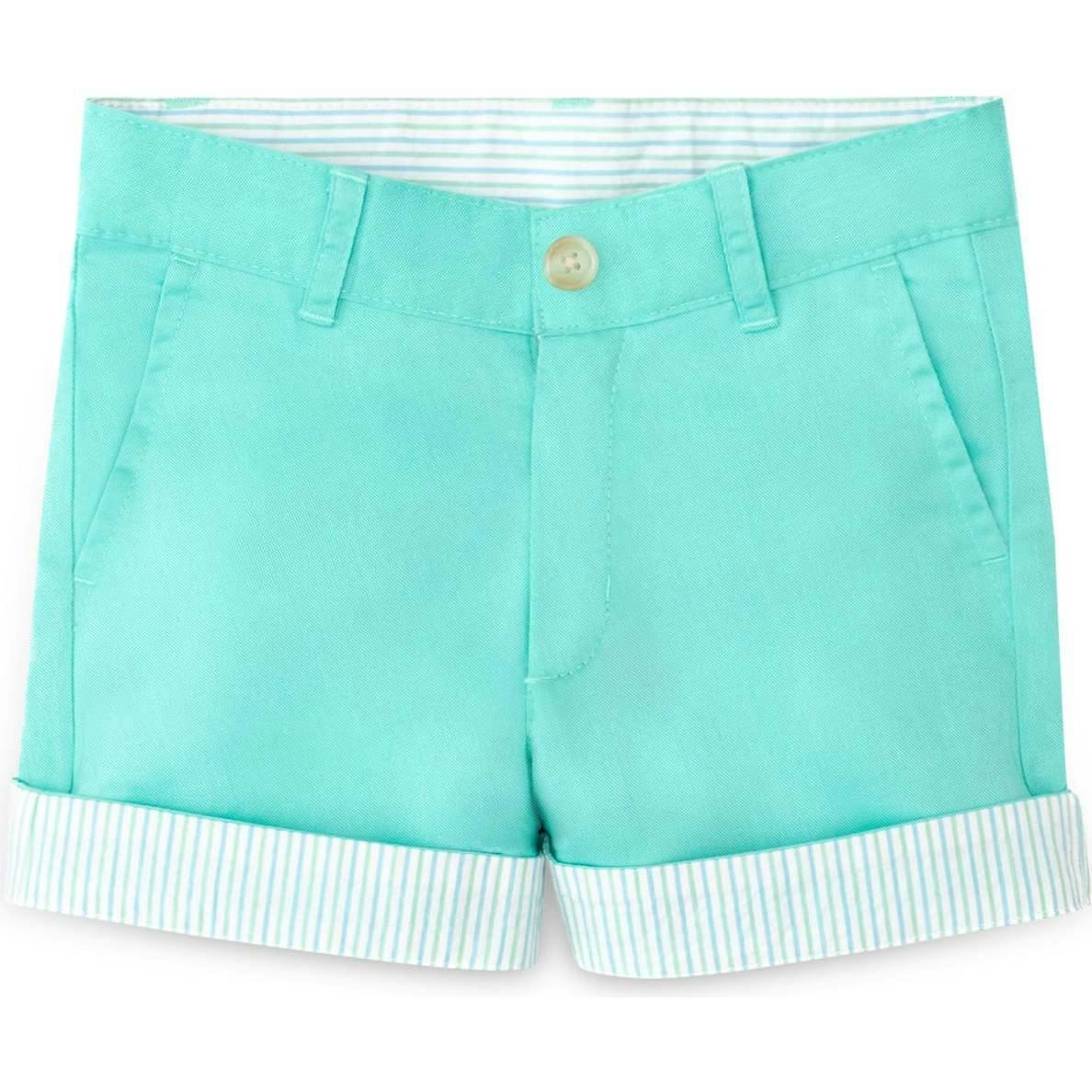 Wyatt Shorts in Gibbs Hill Green with Seaside Seersucker Cuffs