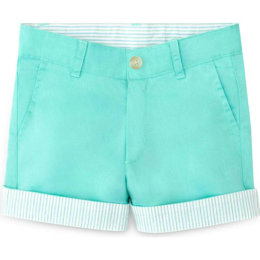 Wyatt Shorts in Gibbs Hill Green with Seaside Seersucker Cuffs