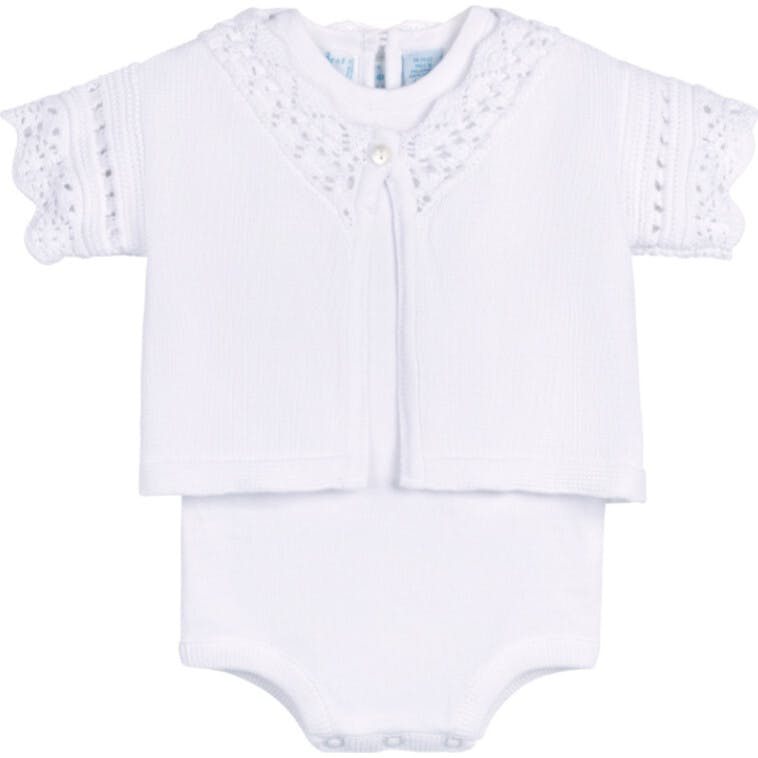 White Crochet Cardigan & Romper Set White