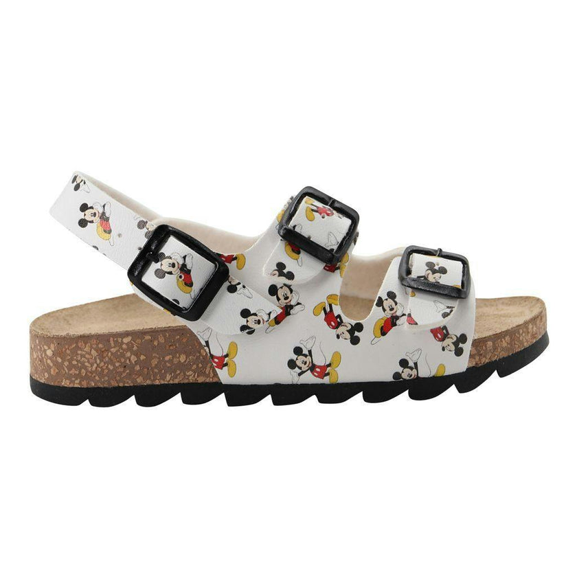 White Mickey Print Sandals