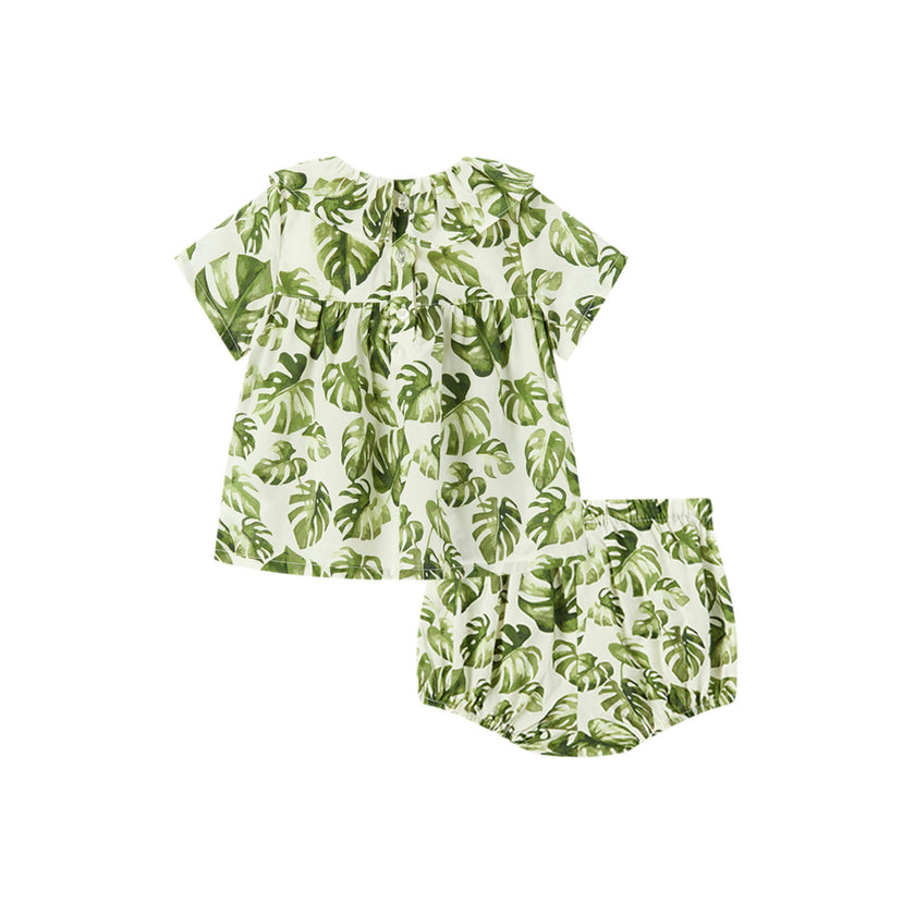 Island Leaf Ruffle Dress & Bloomers