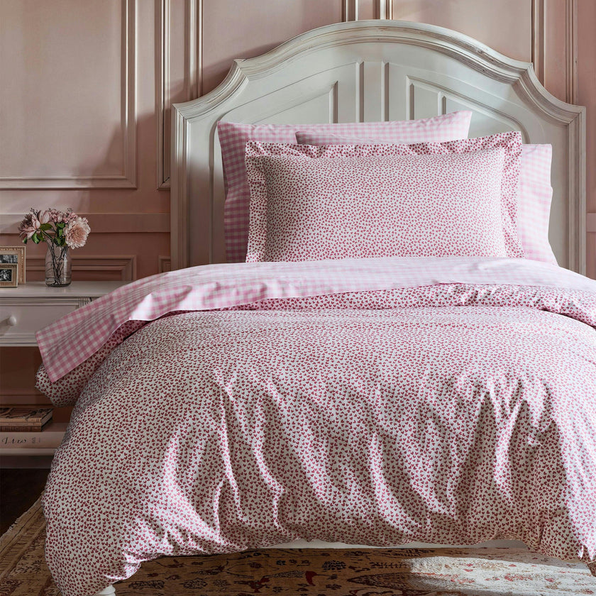 Luxe Premium Percale Bed Sheets in Pink Gingham