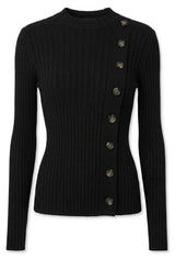 Mock Neck Ribbed Button Top