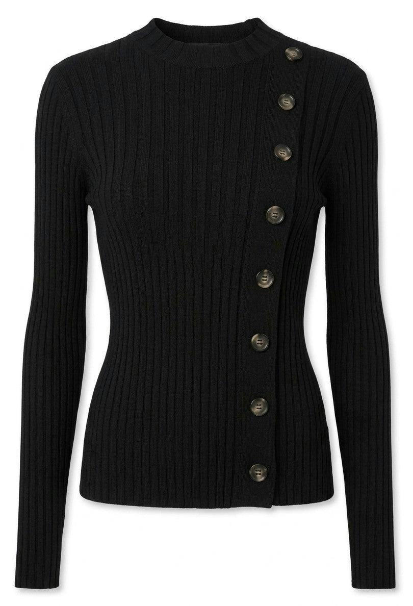 Mock Neck Ribbed Button Top