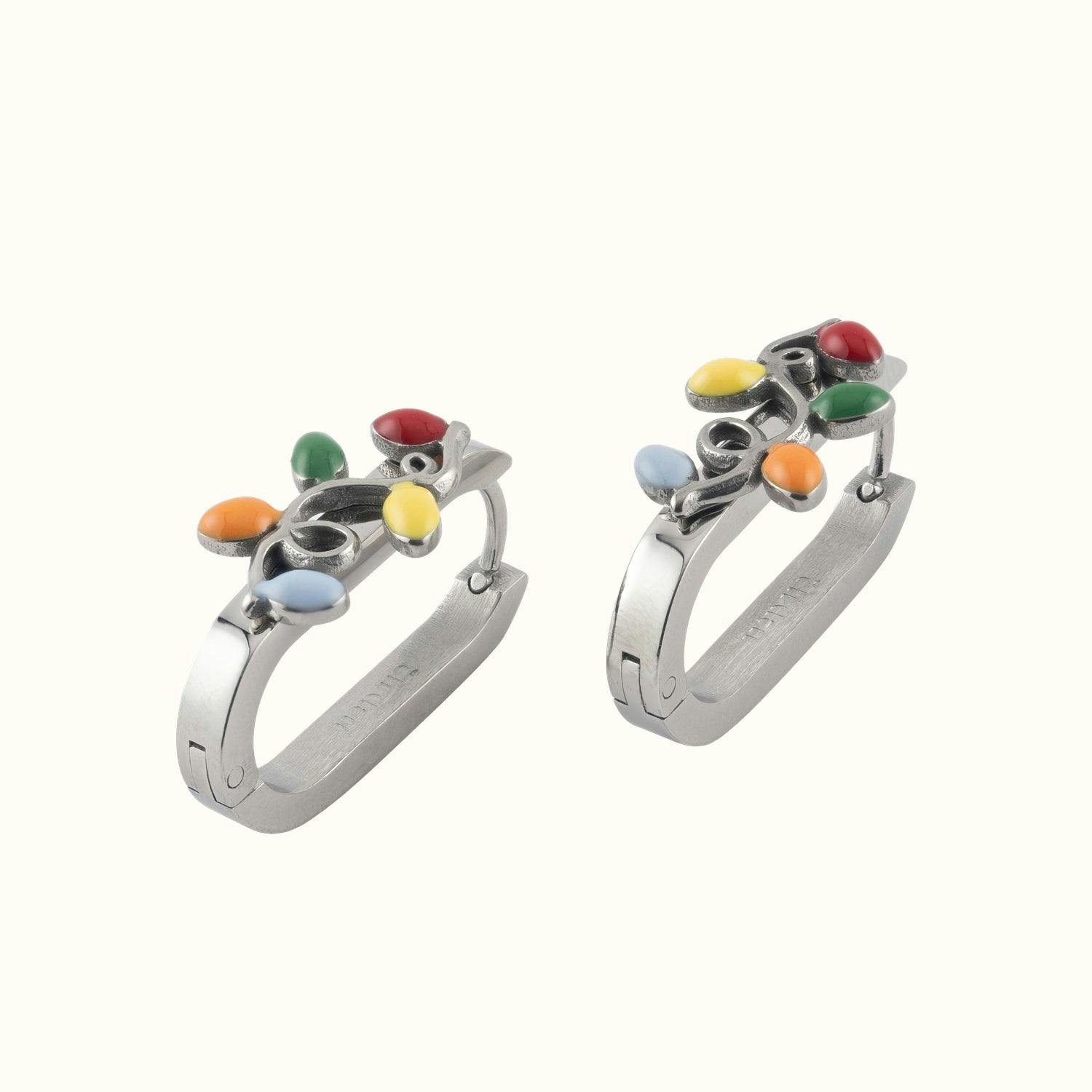 Holiday Lights Rectangle 3D Huggie Hoop Earrings