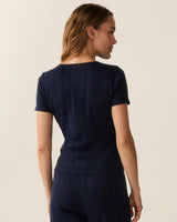 Women's Pointelle T-Shirt in Navy