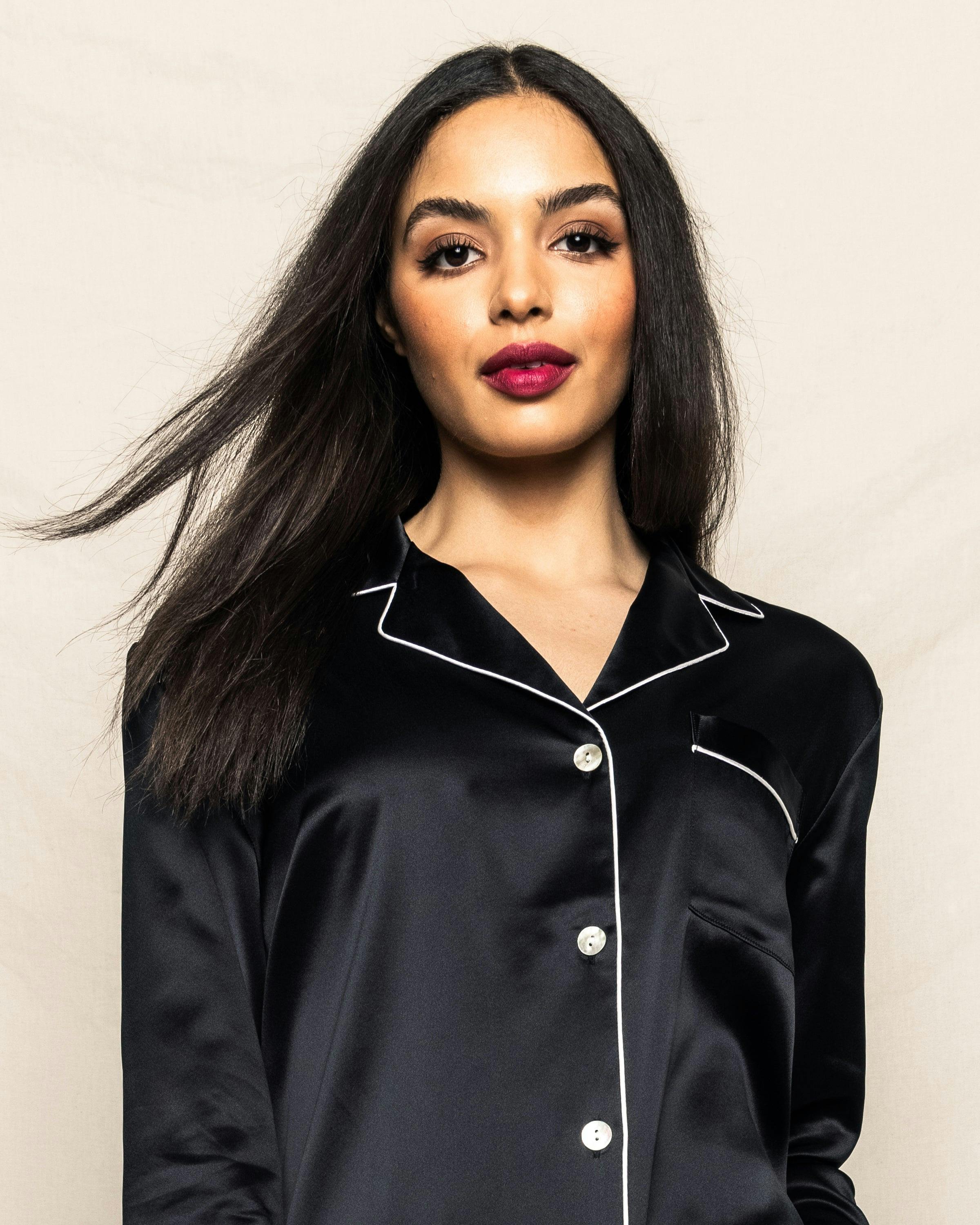 Women's Silk Pajama Set in Black