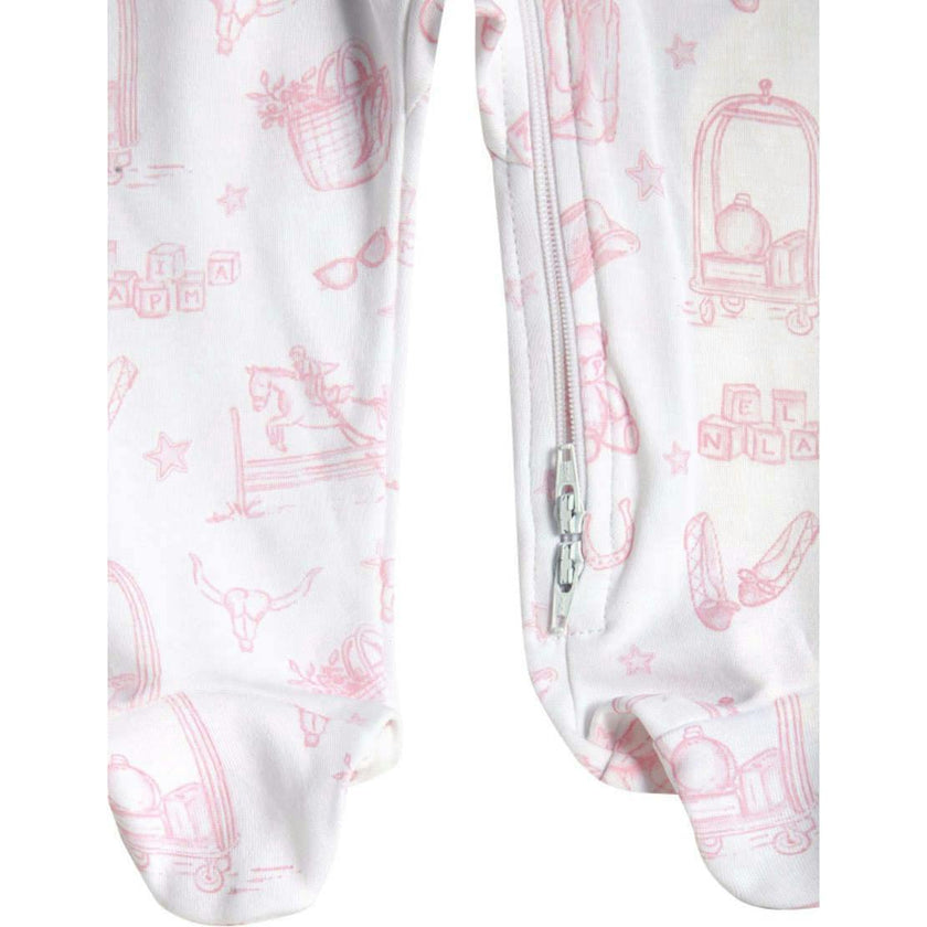 Pink Lone Star Toile Zipper Footie