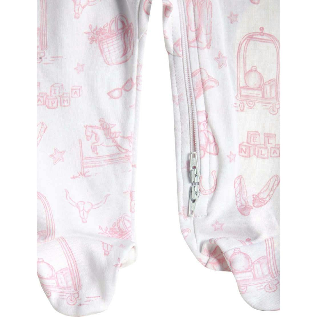 Pink Lone Star Toile Zipper Footie