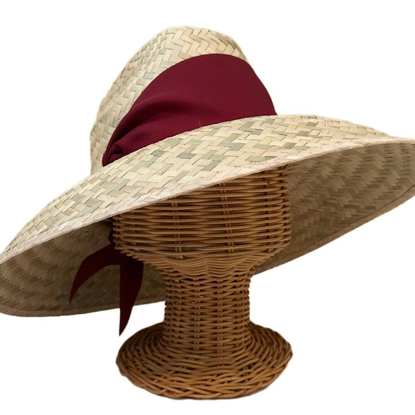 Begonia Sun Hat - Maroon Wide & Short Grosgrain Ribbon