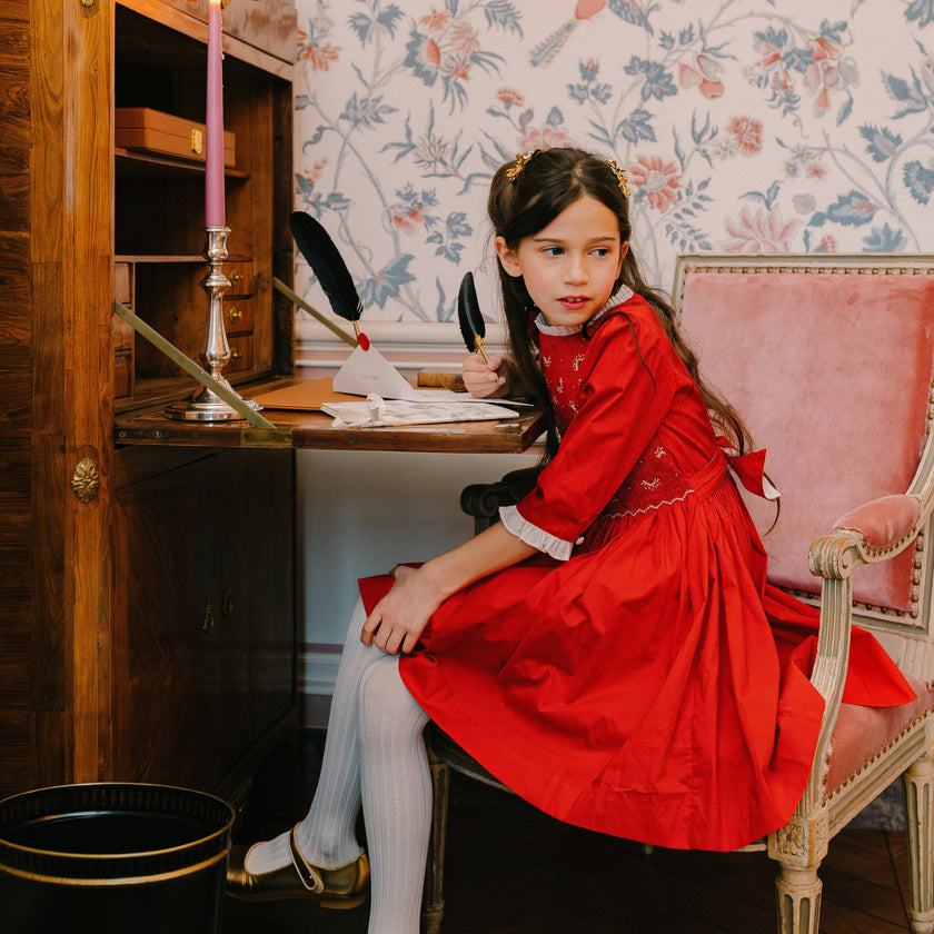 Luna Red Long Sleeve Smocked Dress