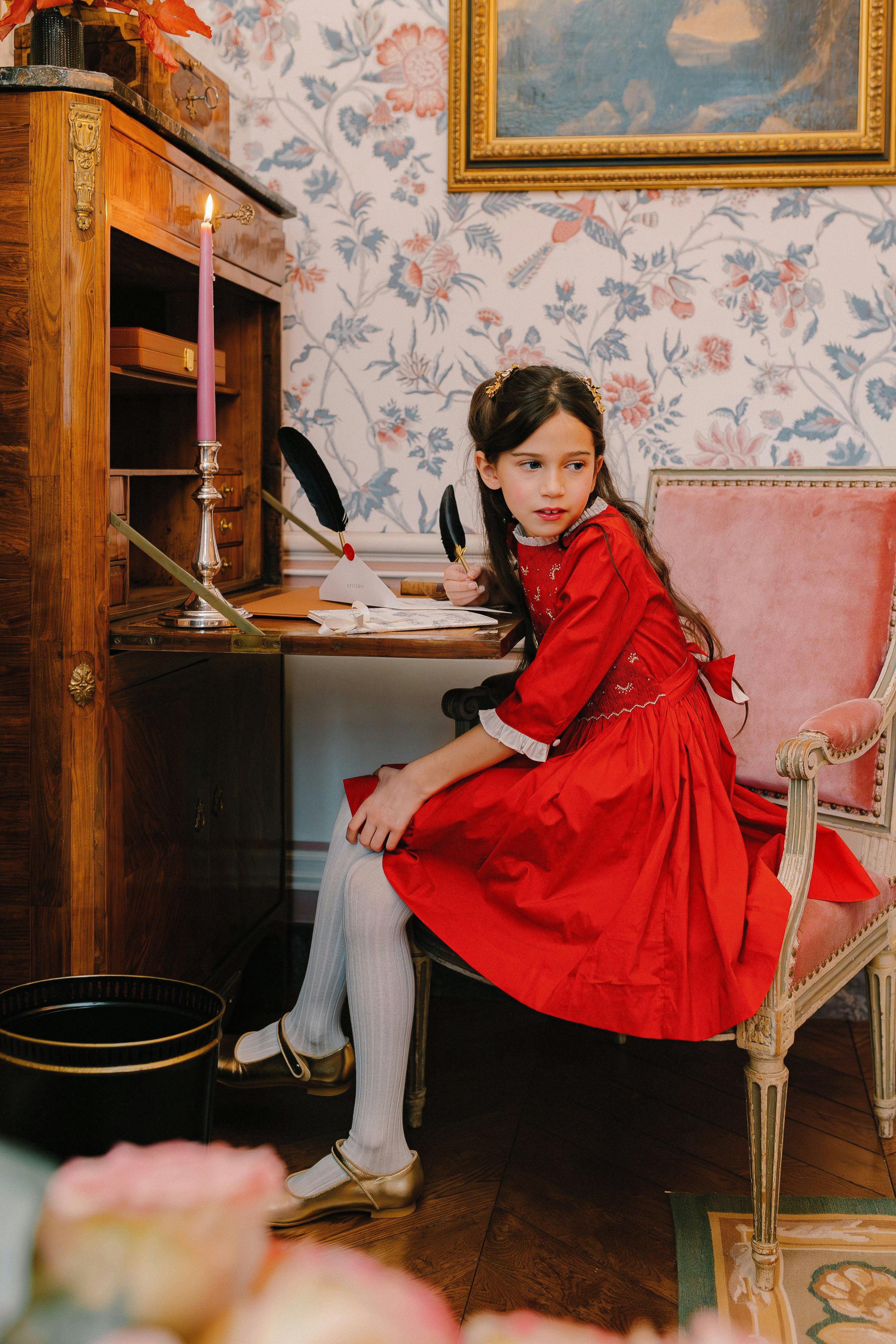 Luna Red Long Sleeve Smocked Dress
