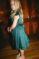 Mini Harriet Bow Dress in Emerald Satin