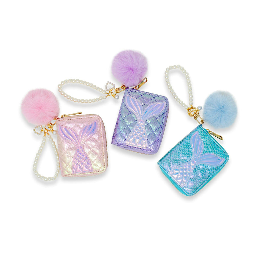 Mermaid Tail  Wallet with Pom-Pom & Pearl Strap