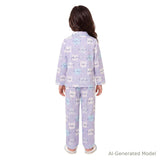 Girls Buttondown Pajama Set | Kitty Cats - Purple