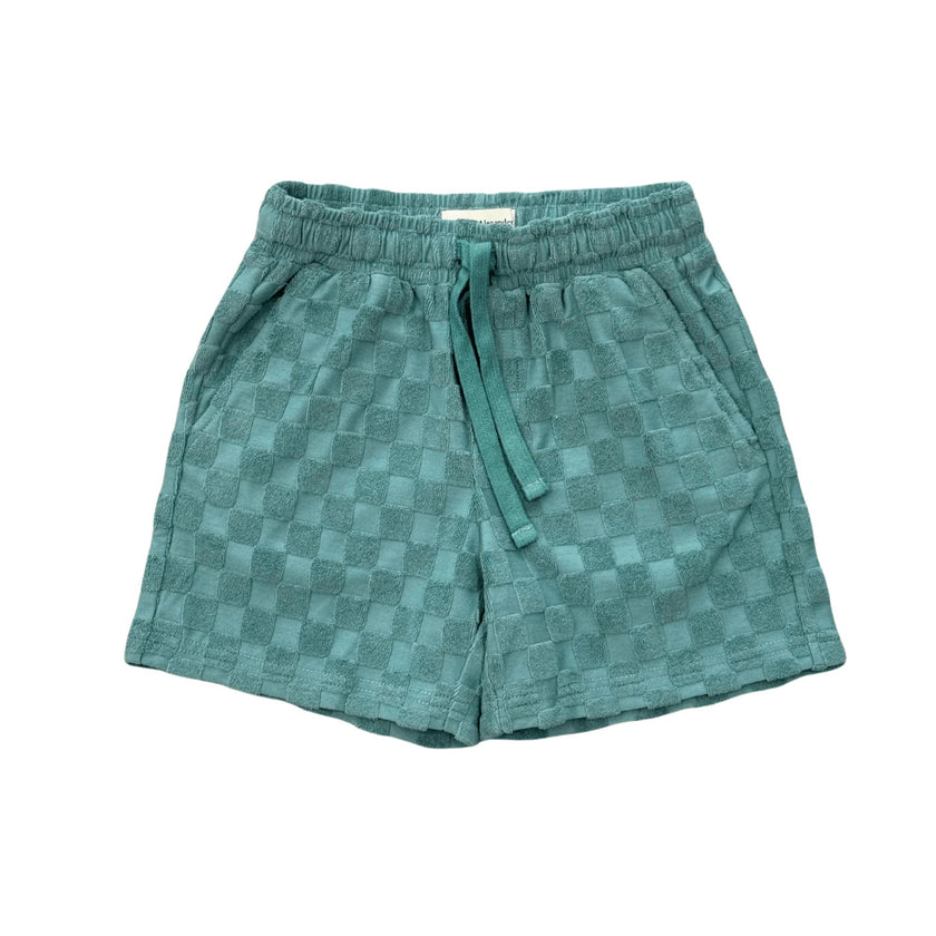 Boys Terry Shorts in Oil Blue Checkered