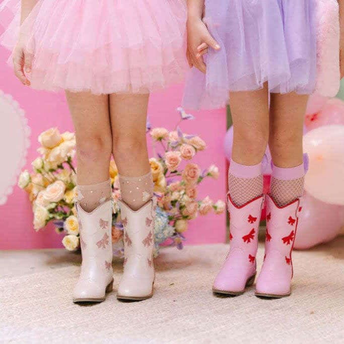 Cowgirl Red + Pink Bow Boots, Pink