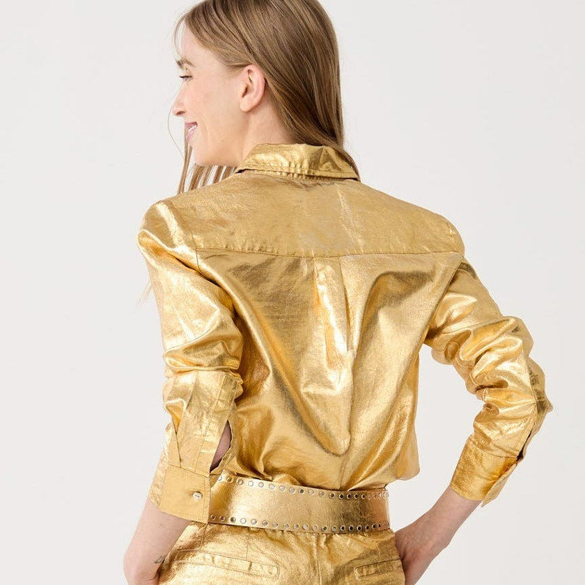 San Marino Metallic Linen Shirt - Gold