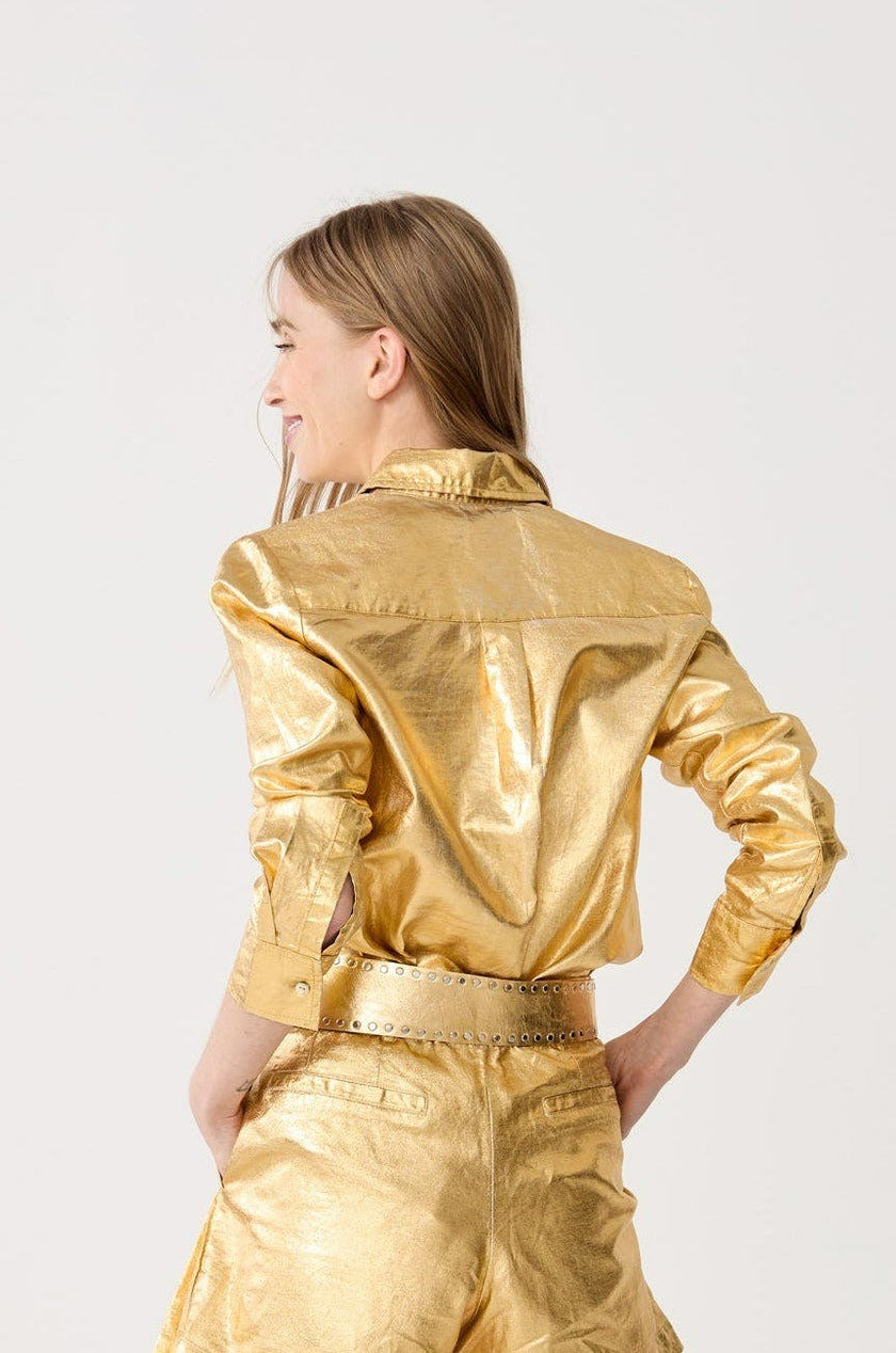 San Marino Metallic Linen Shirt - Gold