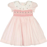 Pink Smocked Dress with Embroidered Cherries