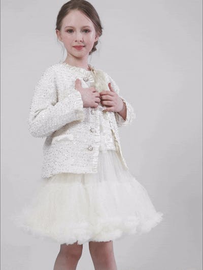 Cream Sequin Tweed Jacket