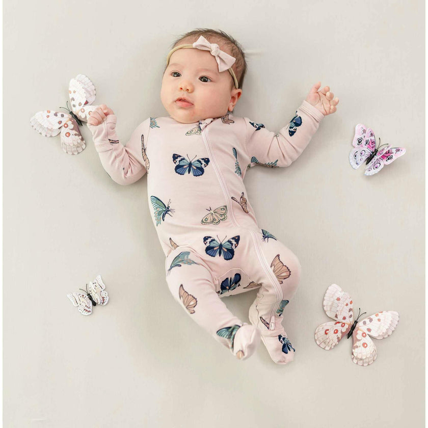 Zippered Footie in Blush Butterfly