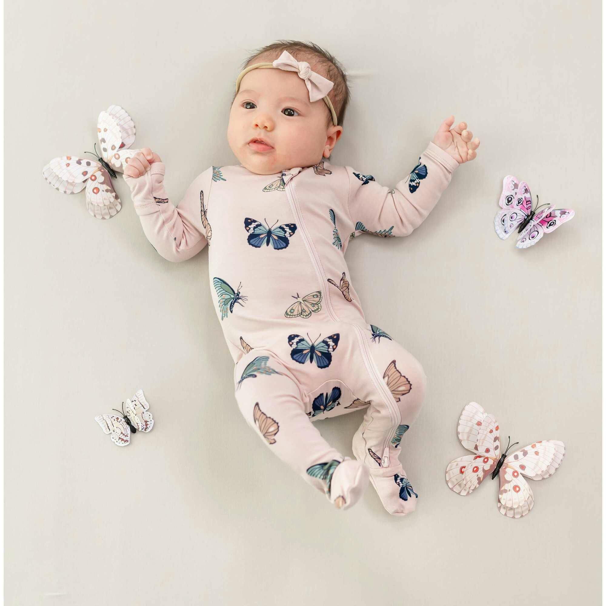 Zippered Footie in Blush Butterfly