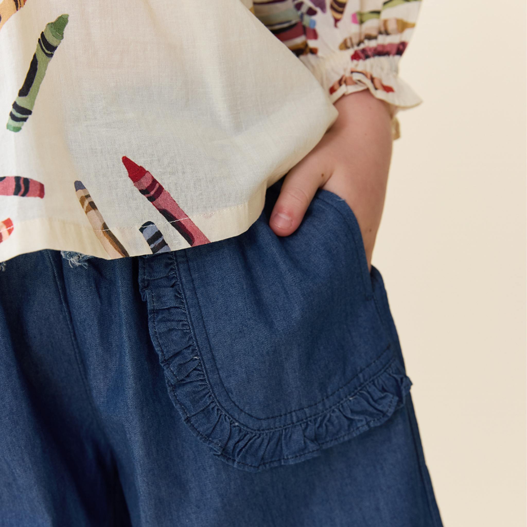 Girls Bailey Ruffle Pant - Chambray