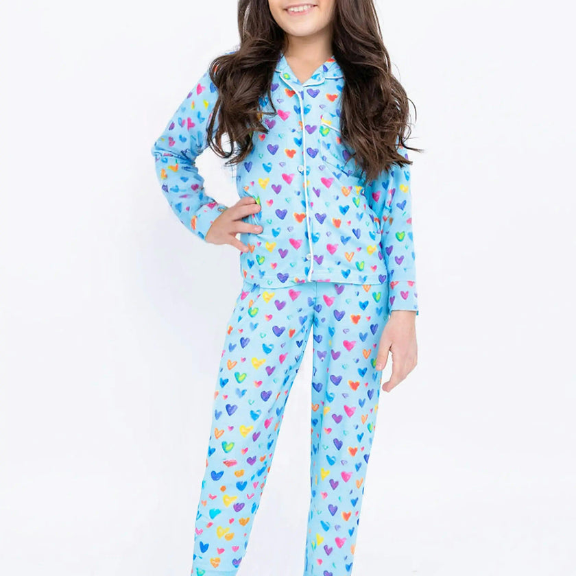 Watercolor Hearts Long Sleeve Jersey Pajama Pant Set
