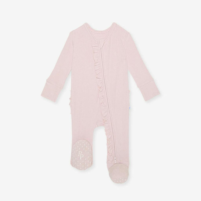 Icing Pink Pointelle Footie Ruffled Zippered One Piece