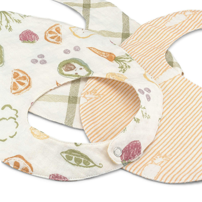 Clementine Fruit & Veggie Cotton Bandana Baby Bib (3 Pack)