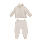 Beige Cotton Knit Hoodie Set