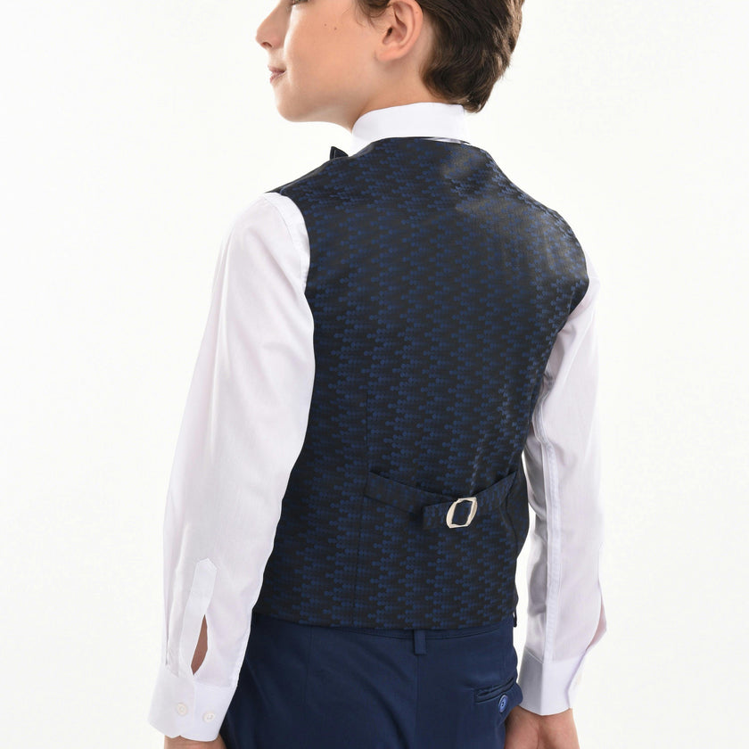 Navy Geometric Print Vest and Bowtie