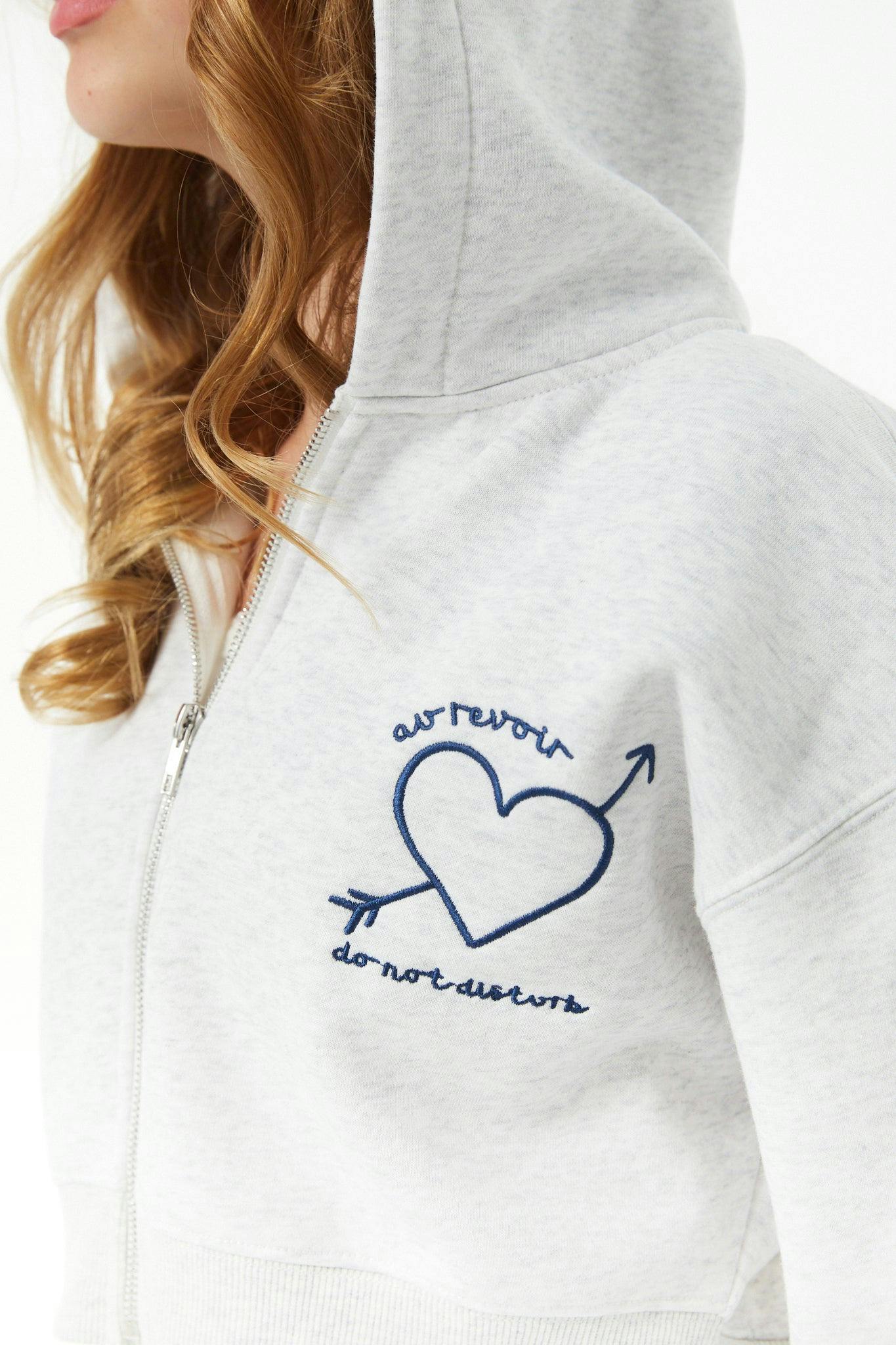 Mia White Grey French Terry Zip up Hoodie - Travel Set