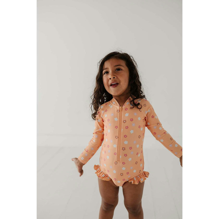 Girl's One-Piece Ruffle Rash Guard Swimsuit