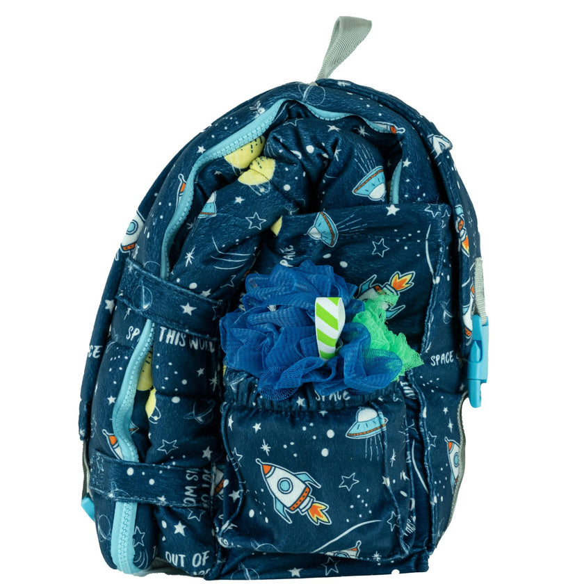 Sleep-n-Pack: Packable Little Kid's Sleeping Bag & Backpack, Cozy Mink, Space & Rockets