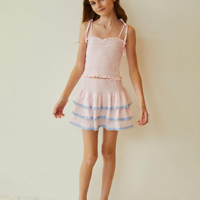 Gemma Pastel Pink Pin Strips Satin Mini Skirt