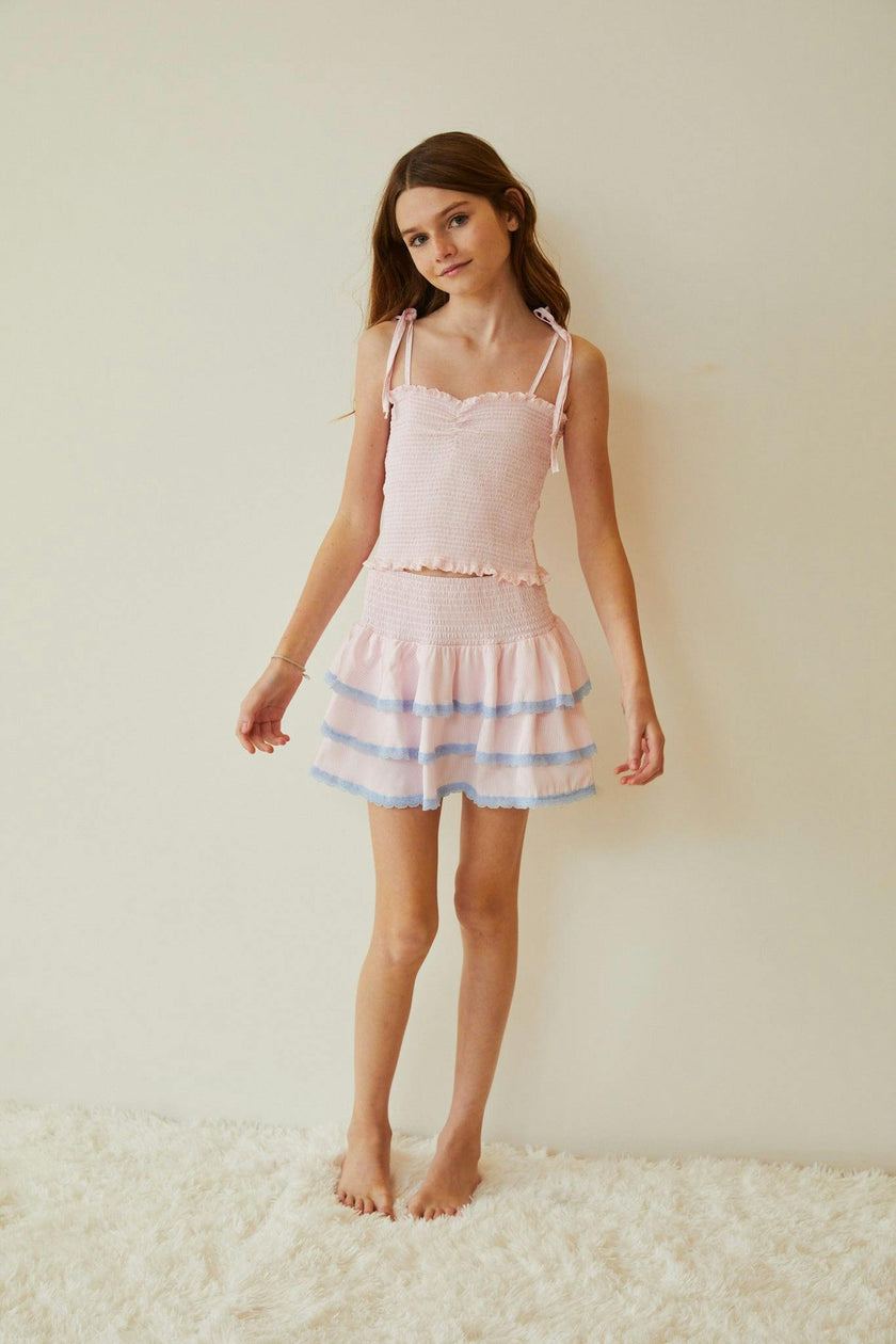 Gemma Pastel Pink Pin Strips Satin Mini Skirt