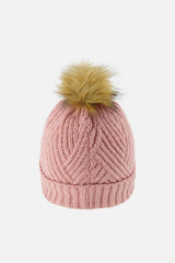 Winter Knit Hat with Pompom Pale Dusty Pink