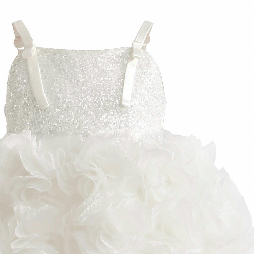 White Arabella Glitter Ruffle Dress