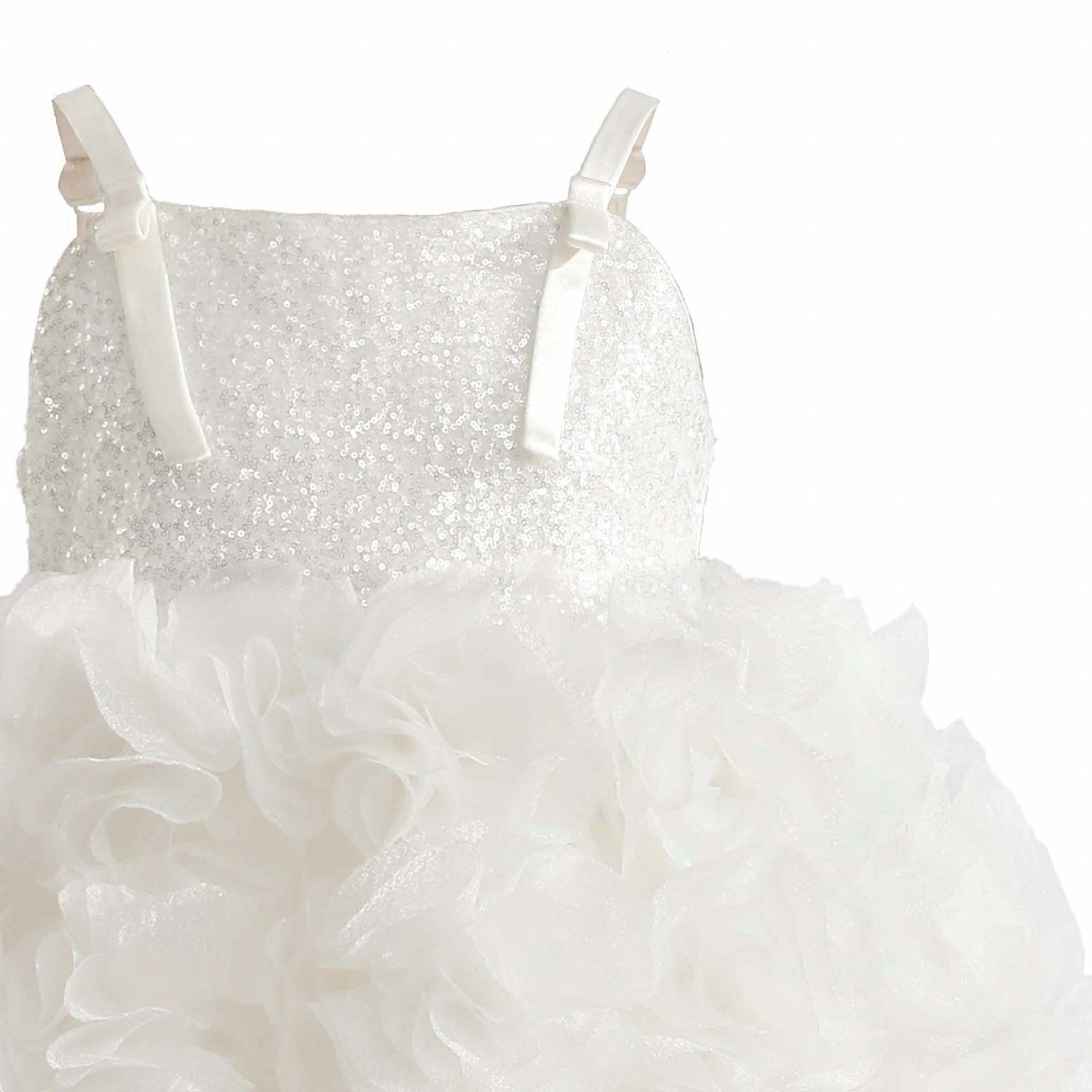White Arabella Glitter Ruffle Dress