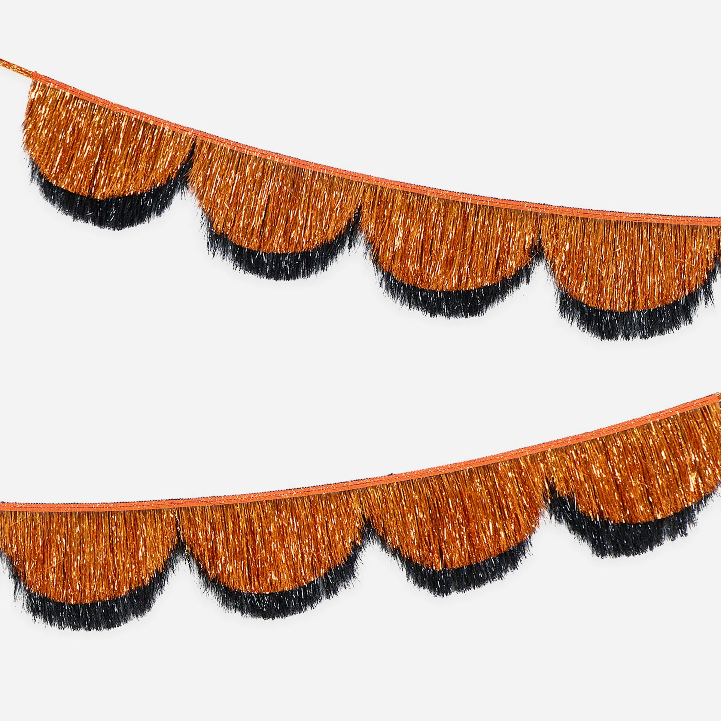 Orange & Black Tinsel Scalloped Garland