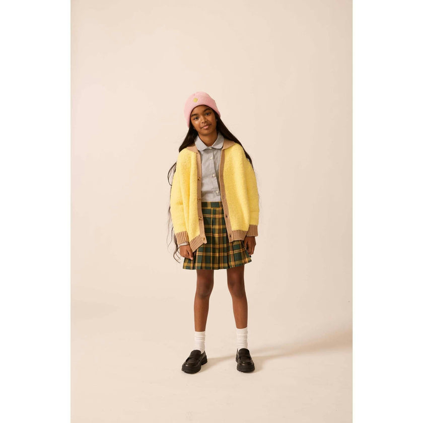 Collared Classroom Cardigan in Mixed Yarn, Yellow