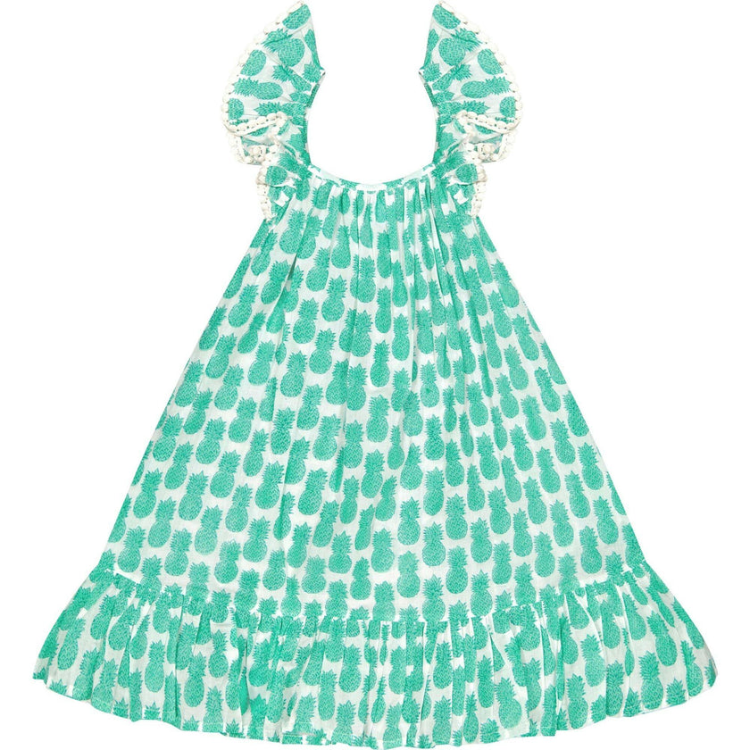 Mini Eva Girl's Dress Pineapple Crush Lagoon, Green