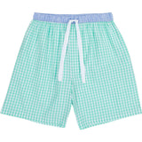 Men's Hepburn Gingham Mint Sleep Shorts - Organic Cotton Poplin